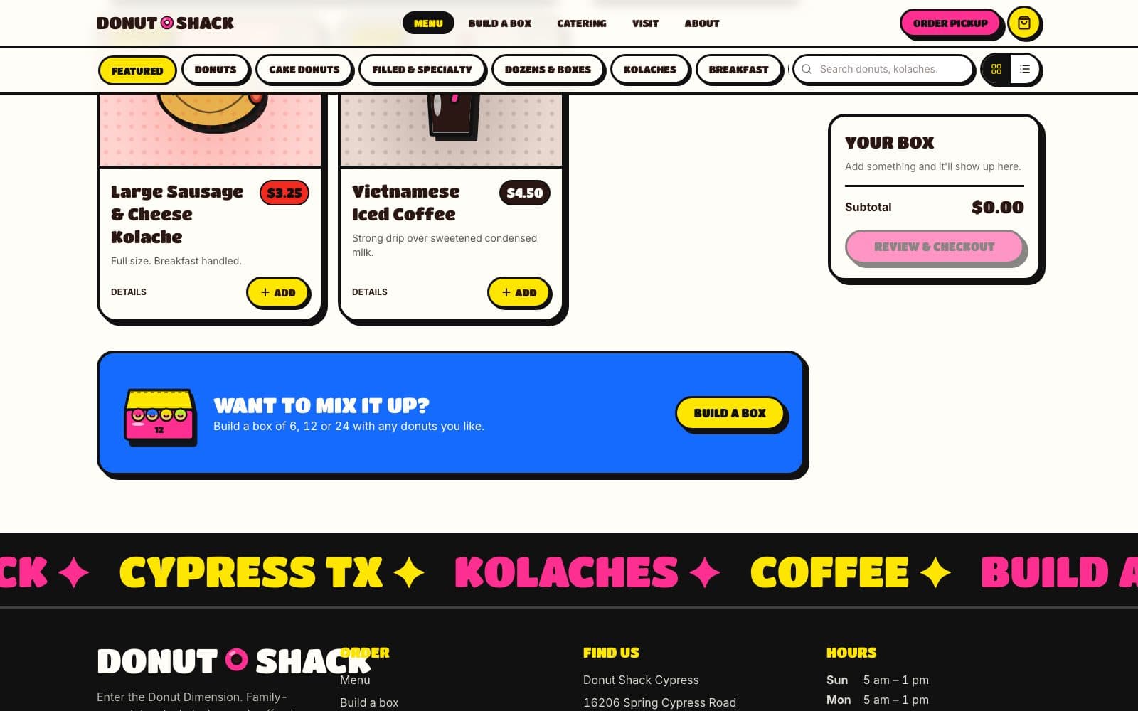 Further down the menu, with a prompt to mix flavours and a build-a-box action.
