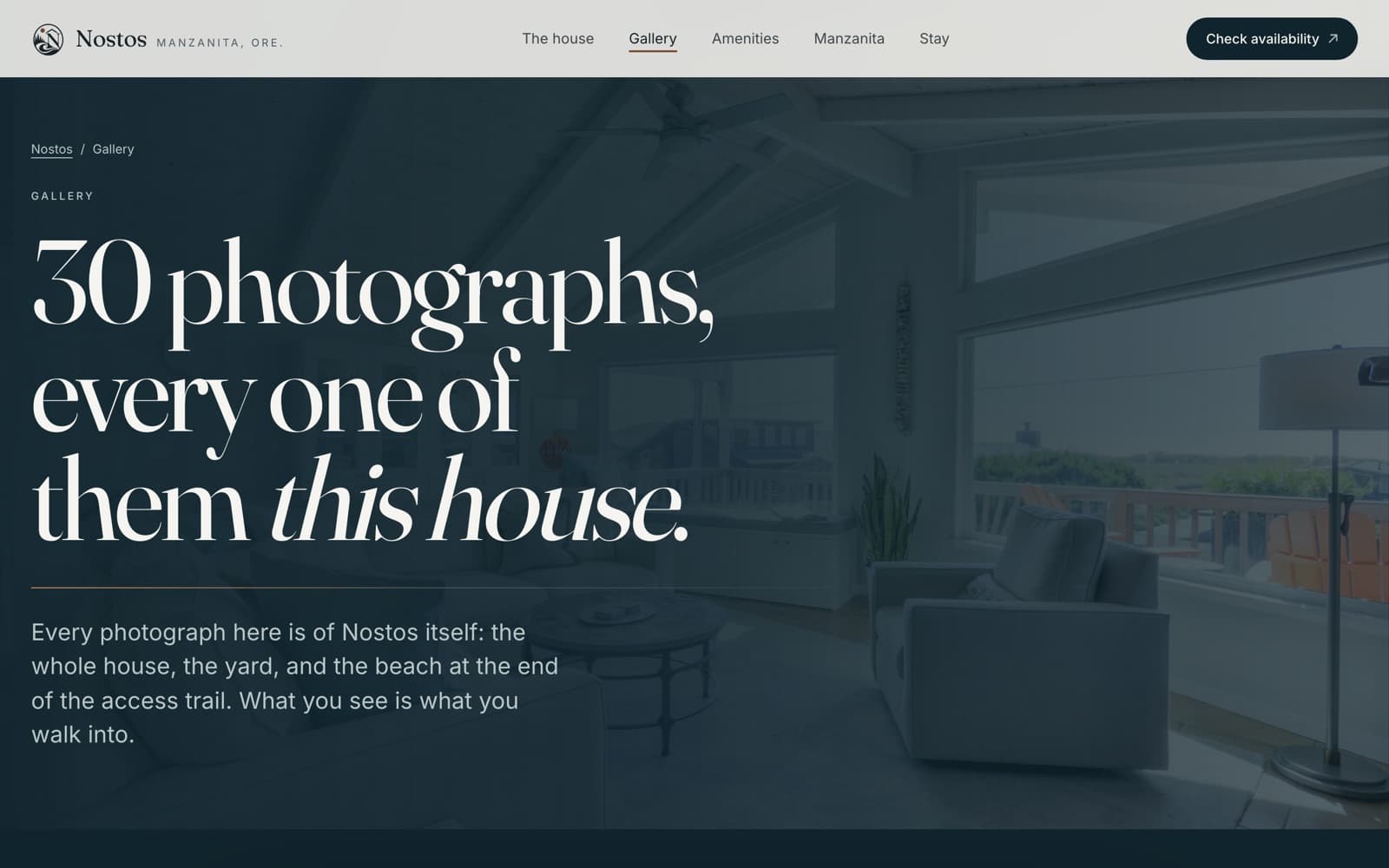 The gallery page on the live Nostos site, sequencing property photographs.