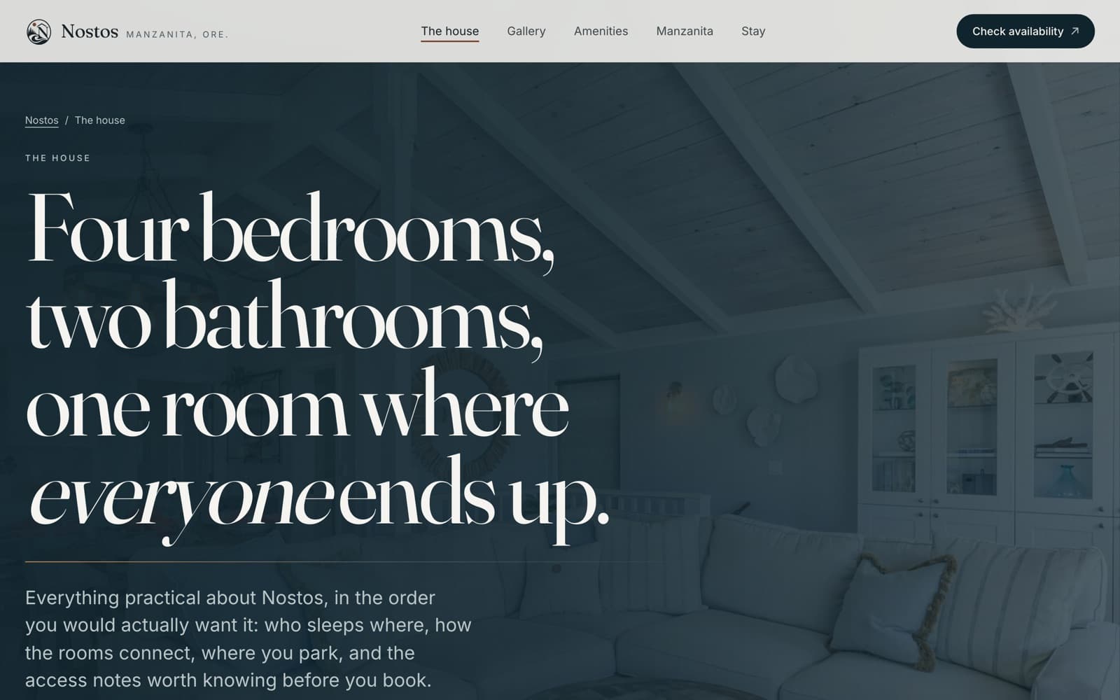 The House page on the live Nostos site, showing interior photography with editorial captions.