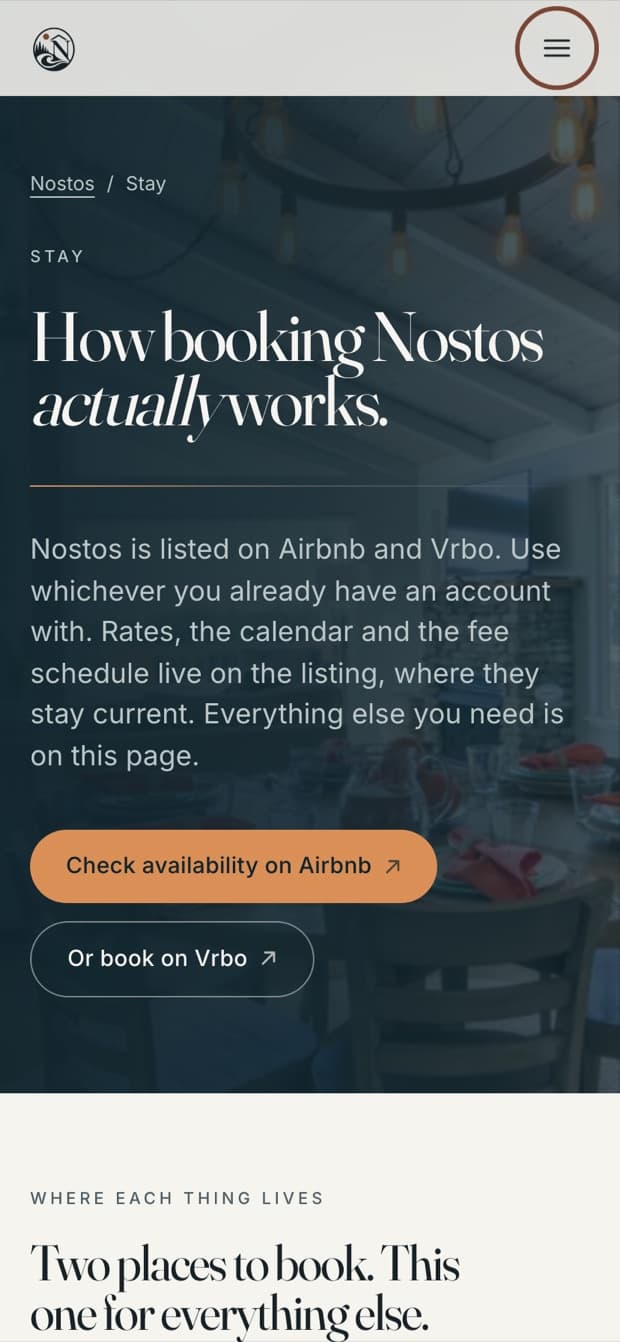 The Stay page on a phone, showing booking details stacked for a narrow screen.